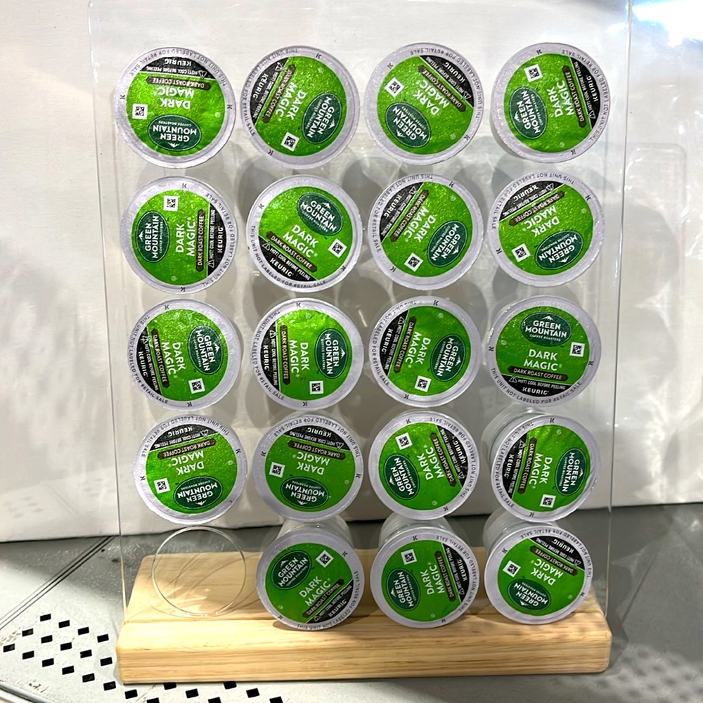 NWT Coffee Pod K-CupStorage Stand Clear w/Wood Base